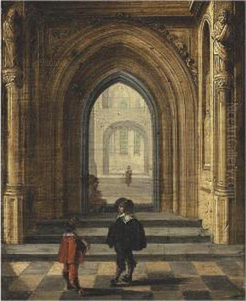 Church Interior With Figures Oil Painting by Jan van Vucht