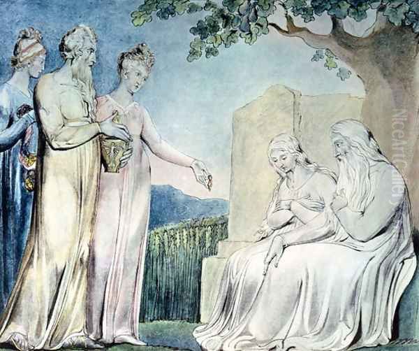 Illustrations of the Book of Job- Job accepting Charity, 1825 Oil Painting by William Blake