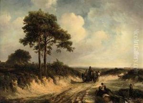 A Horse Drawn Cart Along A Dusty Road Oil Painting by Abraham Van Der Wayen Pieterszen