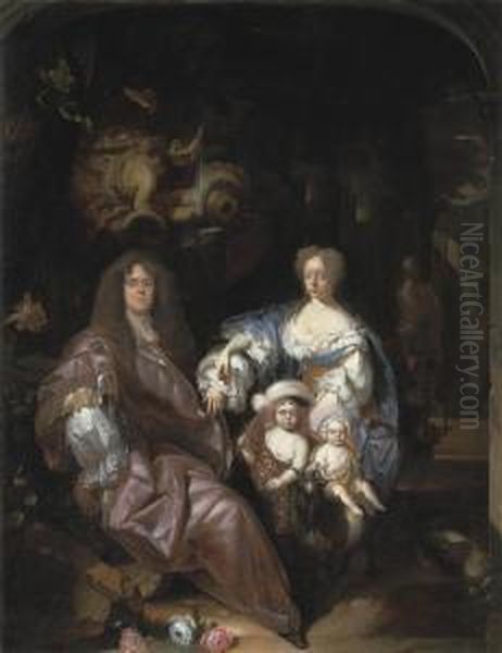 Group Portrait Of A Family In A Garden Oil Painting by Adriaen Van Der Werff