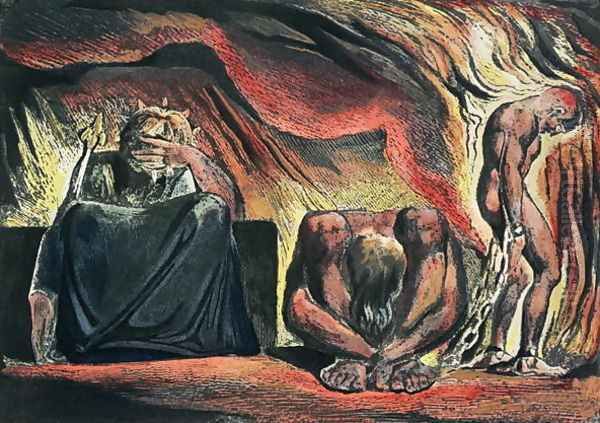 Jerusalem The Emanation of the Giant Albion- plate 51 Vala, Hyle and Skofeld, showing the crowned Vala Oil Painting by William Blake