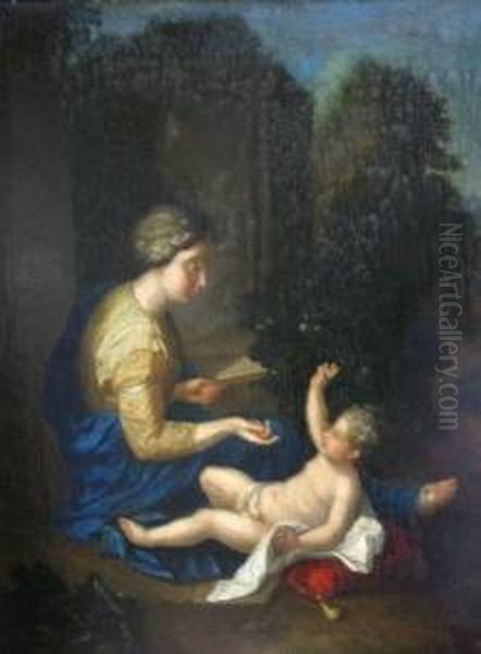 Mother And Child Seated In An Classical Landscape Oil Painting by Adriaen Van Der Werff