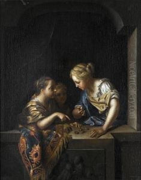 Three Girls At A Stone Window Oil Painting by Pieter van der Werff