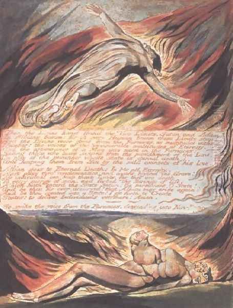 Jerusalem The Emanation of the Giant- 'Then the Divine Hand' showing Christ soaring above Albion within whose bosom 'the Divine hand found the Two Limits, Satan and Adam', 1804 Oil Painting by William Blake