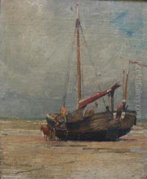 Fishing Boat, Beached At Low Tide Oil Painting by Harry van der Weyden