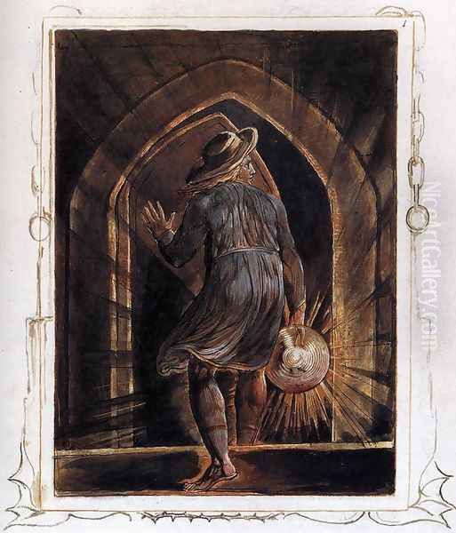 Los Entering The Grave Oil Painting by William Blake