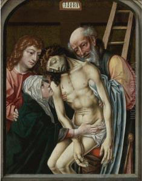 Descent From The Cross With The Virgin, Saint John The Evangelistand Joseph Of Arimathea Oil Painting by Rogier van der Weyden