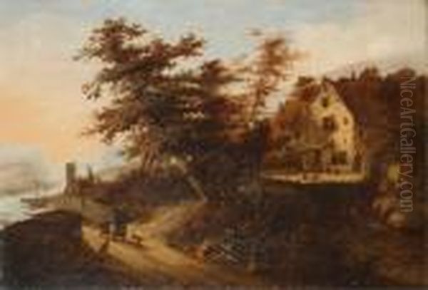 Flusslandschaft Mit Bauernhaus Oil Painting by Claesz Jansz Van Der Willigen