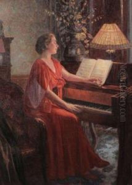 Femme Au Piano Oil Painting by Emile Van Der Winckle