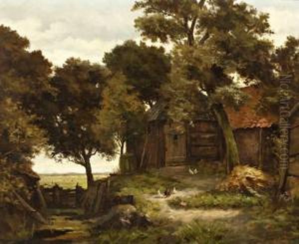 Schuur Tussen Bomen Aan De Sloot Oil Painting by Chris Van Der Windt