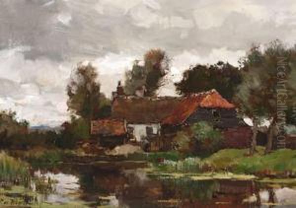 Boerderij Aan Het Water Oil Painting by Chris Van Der Windt