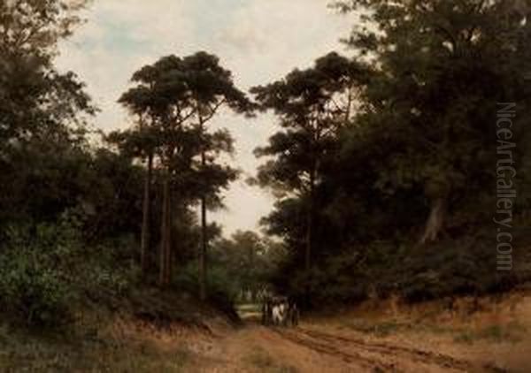 Farmer With Horse And Cart On The Forestpath Oil Painting by Abraham Van Der Wissel