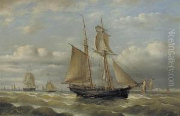 A Two-master On Choppy Seas Oil Painting by Hendrik Van Der Worp