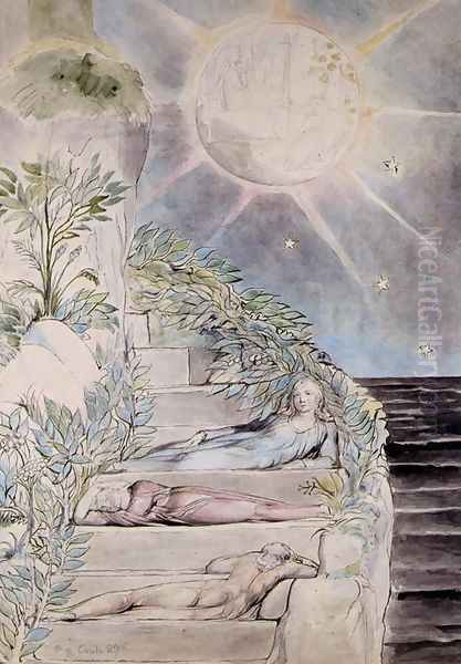 Dante and Statius Sleeping, Virgil Watching Oil Painting by William Blake