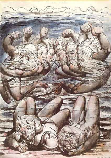 Inferno, Canto VII, 110-127, The Stygian Lake with angry sinners fighting. Oil Painting by William Blake