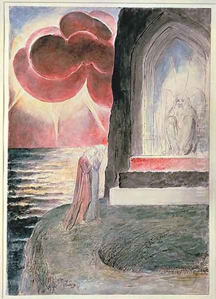 Purgatory, Canto 9, Dante and Virgil before the Angelic Guardian of the Gate of Purgatory Oil Painting by William Blake