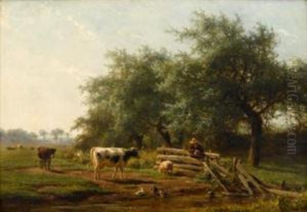 On The Farm Oil Painting by Jan Frederik Van Deventer