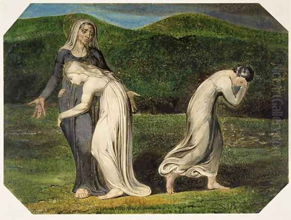 Naomi entreating Ruth and Orpah to return to the land of Moab, from a series of 12 known as 'The Large Colour Prints', 1795 Oil Painting by William Blake