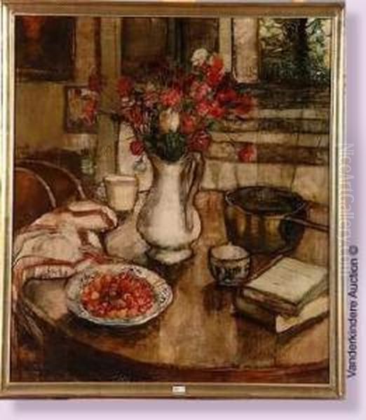 Nature Morte Aux Oeillets Et Aux Cerises Oil Painting by John Van Deventer