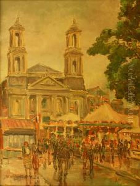 Kermis Bij Een Monumentaal Gebouw. Gesigneerd Oil Painting by John Van Deventer