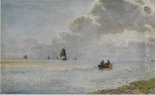 Shipping Off The Coast Oil Painting by W.A. van Deventer