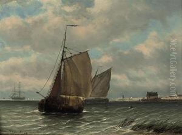 Sailing Along The Coast Oil Painting by W.A. van Deventer