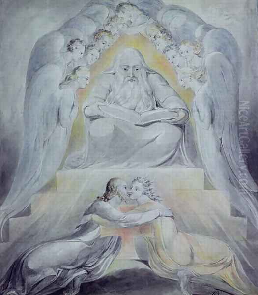 Mercy and Truth are met together, Righteousness and Peace have kissed each other Oil Painting by William Blake