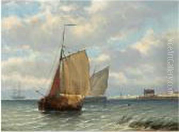 Shipping Off The Coast Oil Painting by W.A. van Deventer