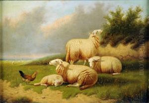 Les Moutons Oil Painting by Joseph Van Dieghem