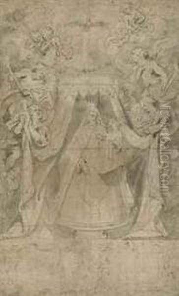 Our Lady Of Mount Carmel: The Madonna And Child Surrounded Byangels Oil Painting by Abraham Jansz. van Diepenbeeck