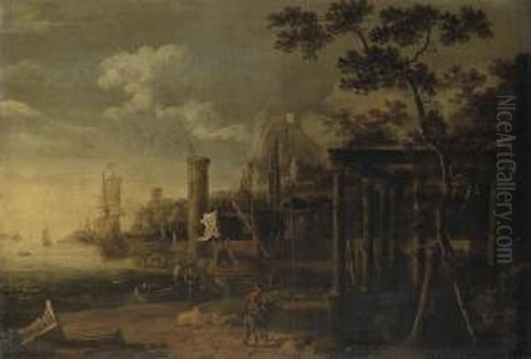 A Capriccio Of A Harbour Oil Painting by Adriaen Van Diest