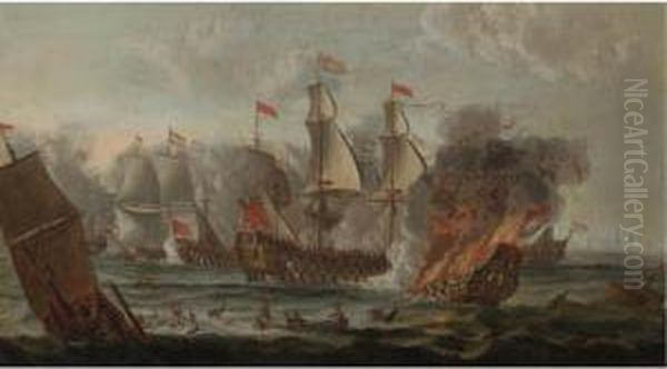 The Battle Of Lowestoft Oil Painting by Adriaen Van Diest