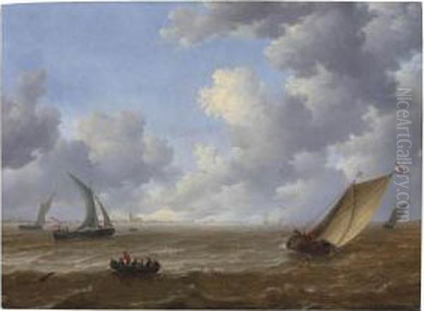 Wijdschips Tacking Offshore In A Stiff Breeze Oil Painting by Hieronymous Van Diest