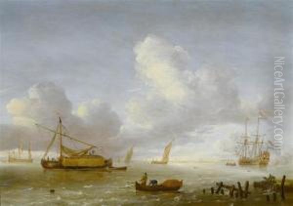 Marine Landscape With Fishermen In The Foreground Oil Painting by Hieronymous Van Diest