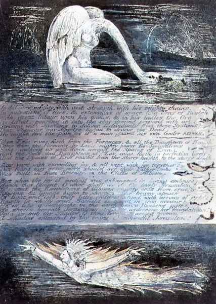 Plate II, Jerusalem, c.1804-20. The daughters of Albion represented by swan-like and fish-like creatures Oil Painting by William Blake