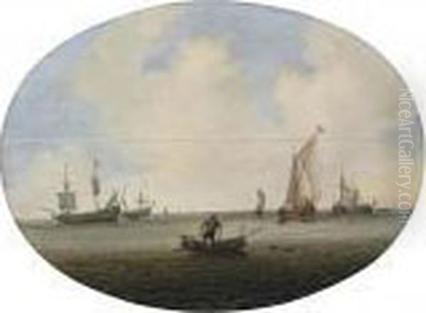 Shipping In A Calm Sea Oil Painting by Willem van Diest