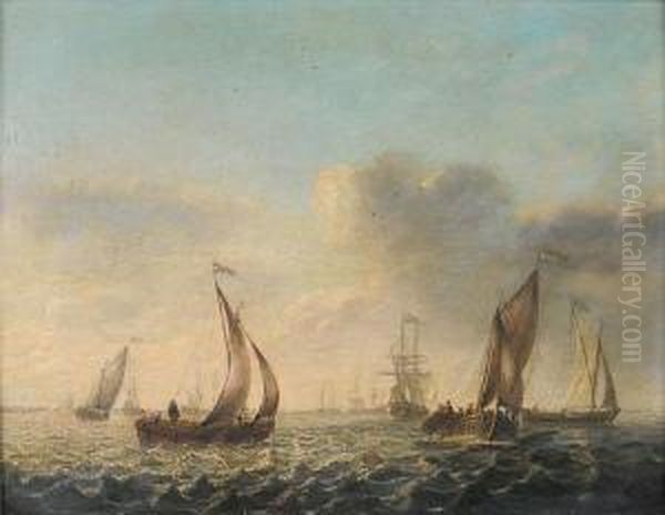 Dutch Shipping In Choppy Seas Oil Painting by Willem van Diest