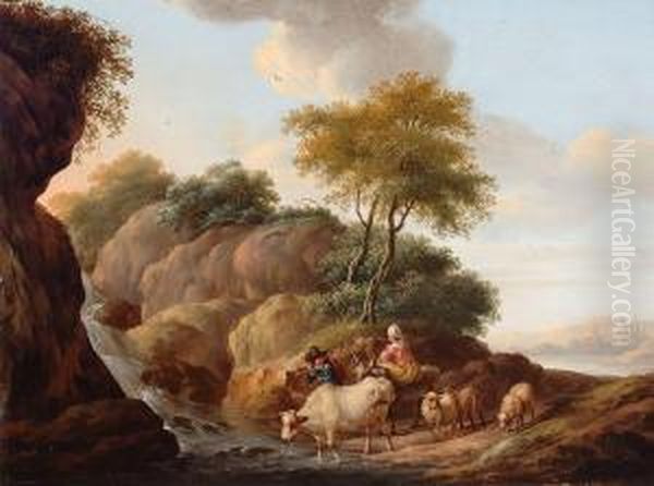 Landscape With Travellers And Catle Oil Painting by Dyonis Van Dongen