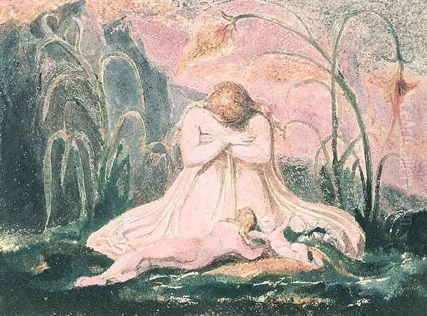 Book of Thel- Thel leaning over the 'Matron Clay' and the worm, 1789 Oil Painting by William Blake