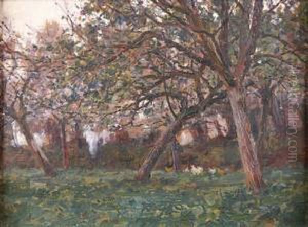 Clos De Pommiers Printemps Urville Oil Painting by Emile Van Doren