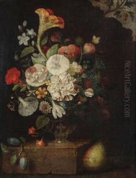 Stilleven Met Bloemen Opentablement. Oil Painting by Martin Van Dorne