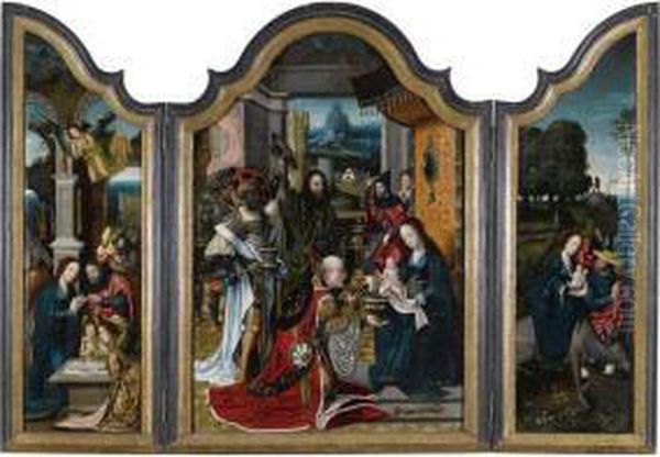 Triptych With The Adoration Of The Magi Oil Painting by Jan van Dornicke