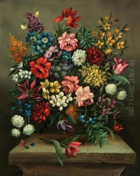 Still Life With Flowers On A Pedestal Oil Painting by Jan Van Doust