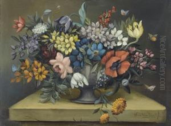 Blumenstillleben Mit Schmetterlingen Oil Painting by Jan Van Doust