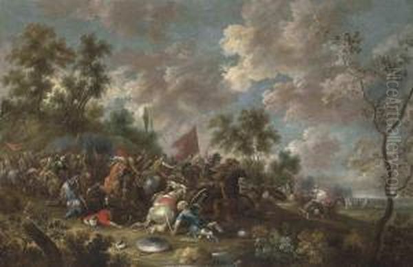 A Cavalry Skirmish Between Turks And Christians Oil Painting by Simon Johannes van Douw