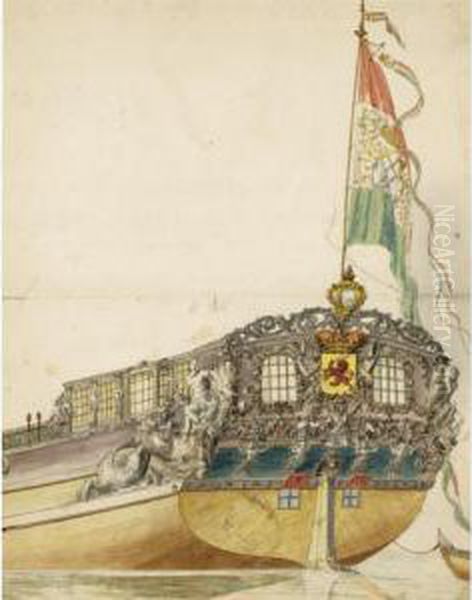 Study Of The Stern Of A Royal Barge Oil Painting by Francois Van Douwe