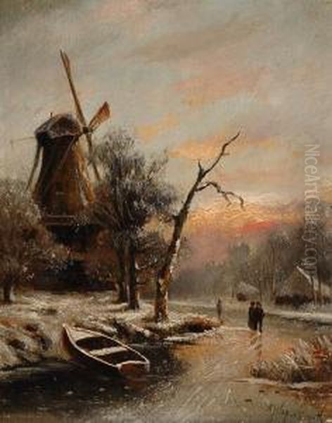 Icescape Oil Painting by Albertus Jacobus Sap Van Drenthe