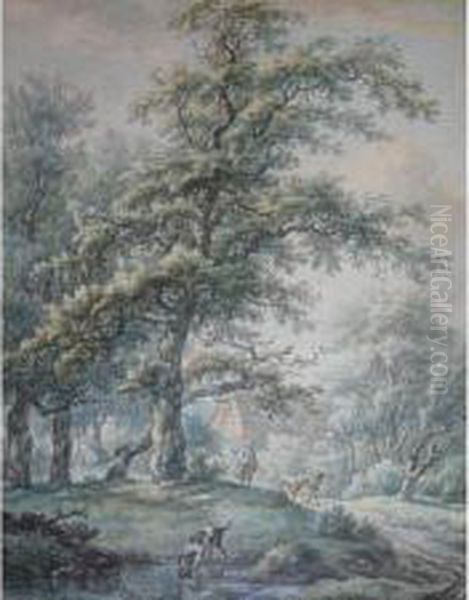 Sportsmen With Dogs In Wooded Landscapes Oil Painting by Egbert Van Drielst