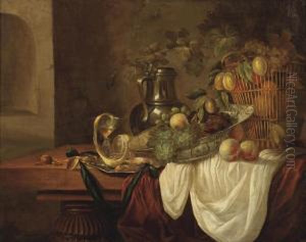 Grapes, Peaches And Plums In A 'wan-li Kraak' Oil Painting by Isaac Van Duynen