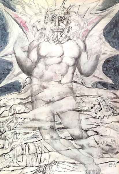 Inferno, Canto XXXIV, 22-64, Lucifer at the last section of the nineth circle Oil Painting by William Blake